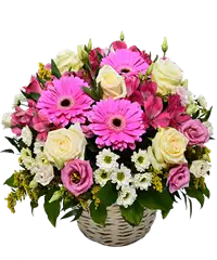 Cestino fiori rosa e bianchi